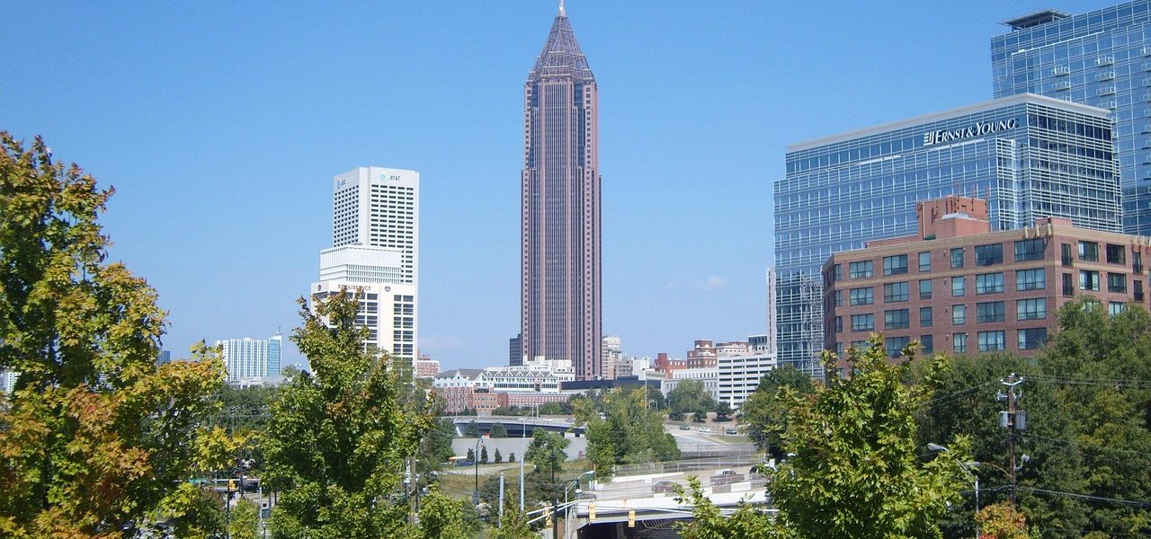 atlanta, downtown, skyline, urban, nature, cityscape, skyscrapers, buildings, cities, city, georgia, towers, tall, outside, trees, sky, architecture