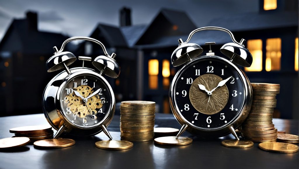 ai generated, clock, money, growth, concept, finance, business, success, financial, cashbox, currency, investment, wealth, coins, loan, benefit, credit, payment, savings, accounting