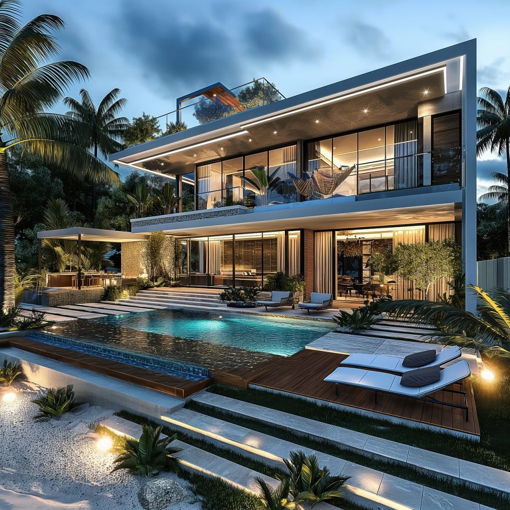 ai generated, house, real estate, luxury, pool, beachfront house, design, modern, architecture, outdoor pool, property