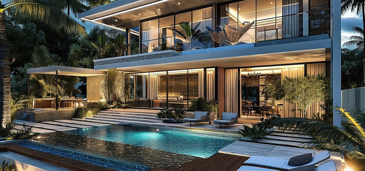 ai generated, house, real estate, luxury, pool, beachfront house, design, modern, architecture, outdoor pool, property