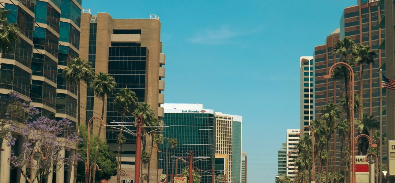 a street with tall buildings on either side of it