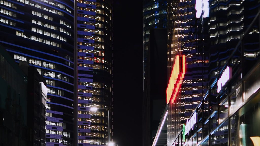 City business district buildings