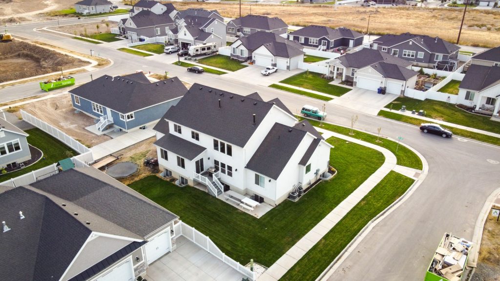 Aerial view of a new suburban housing community