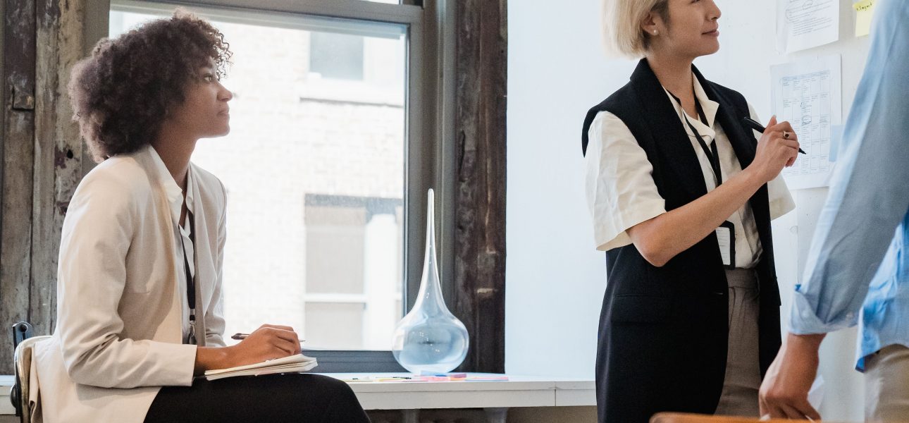 Business professionals collaborating in an office