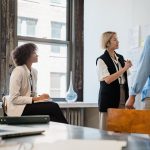 Business professionals collaborating in an office