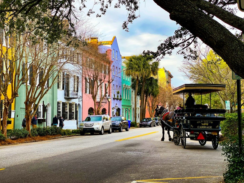 Colorful historic homes on Rainbow Row in Charleston, South Carolina