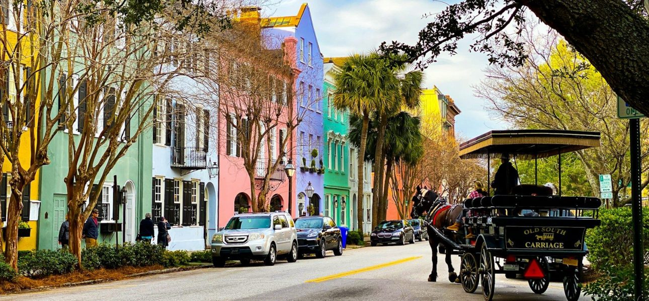 Colorful historic homes on Rainbow Row in Charleston, South Carolina