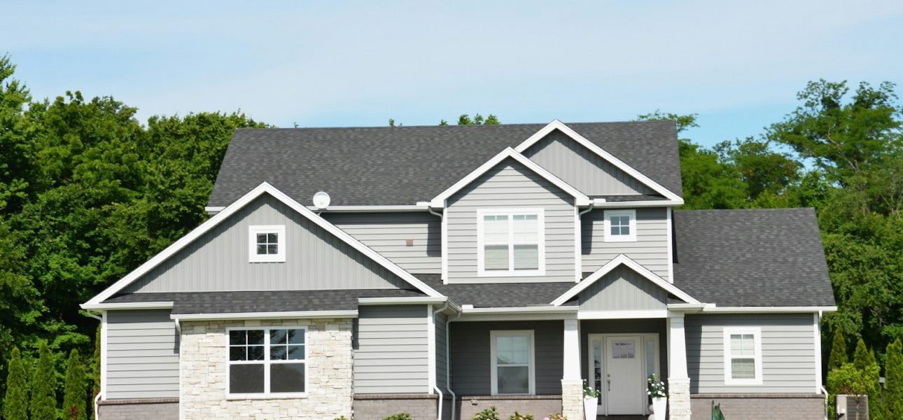 Two-story American suburban home with front lawn