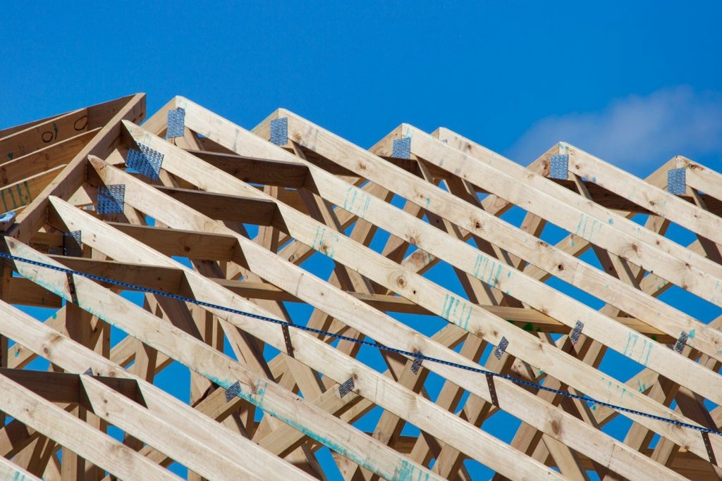 Wood roof framing on a new home under construction