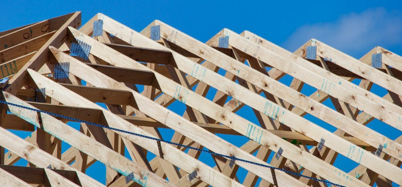 Wood roof framing on a new home under construction