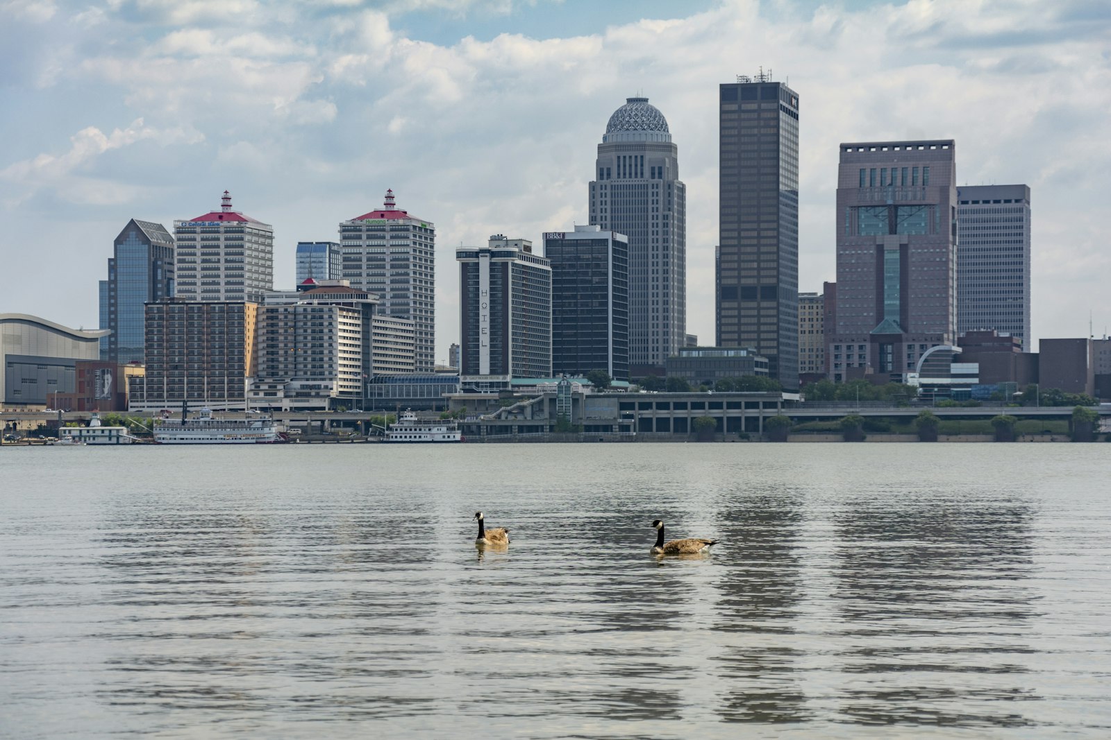 Downtown Louisville, Kentucky skyline seen across the Ohio River on a clear day