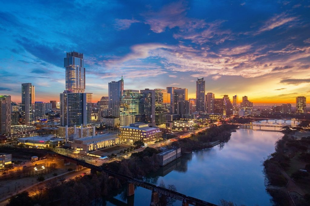 Austin Texas skyline at sunrise