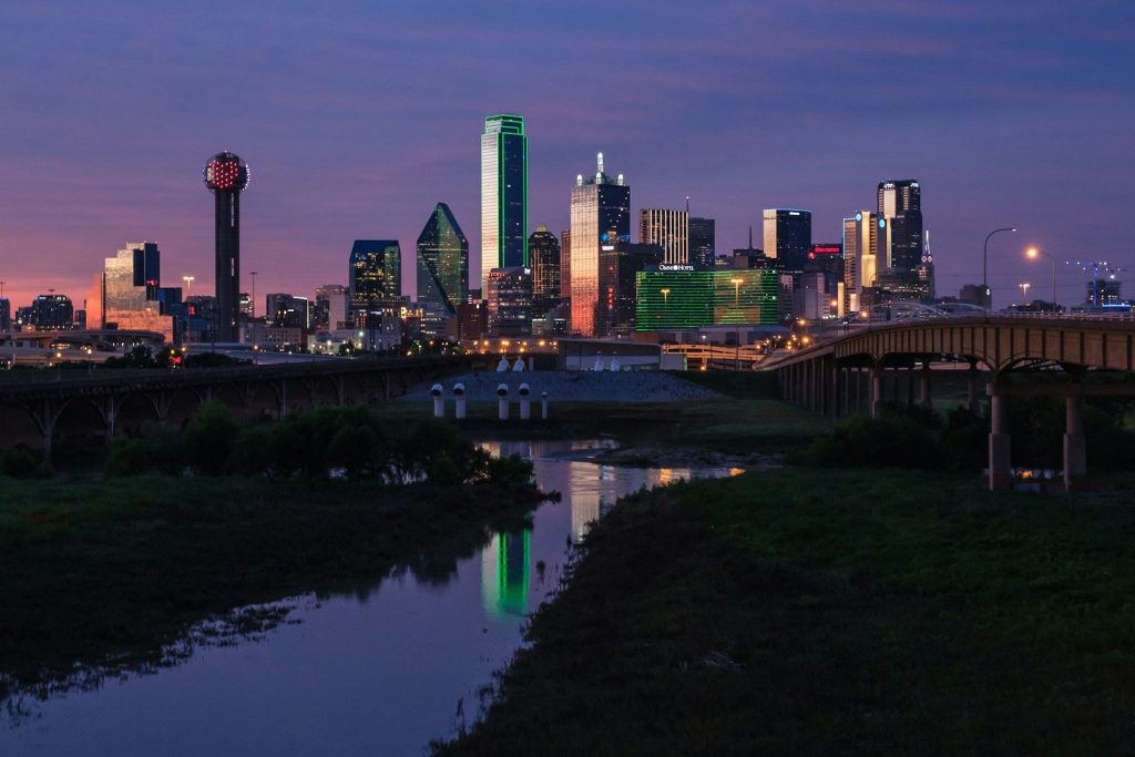 Downtown Dallas Texas skyline from the Trinity River