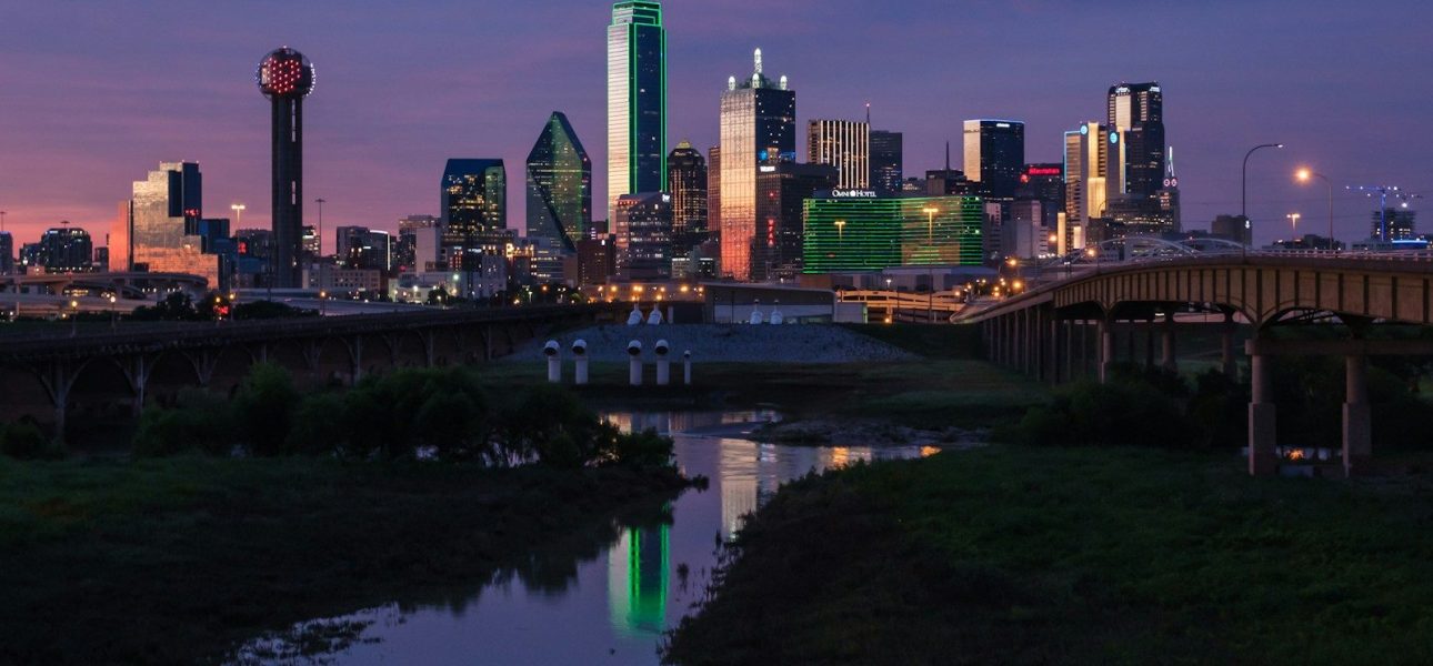 Downtown Dallas Texas skyline from the Trinity River