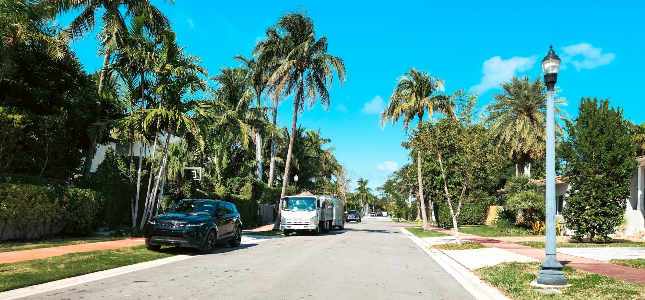 DSCR loan Miami: palm-lined residential street in a Miami neighborhood